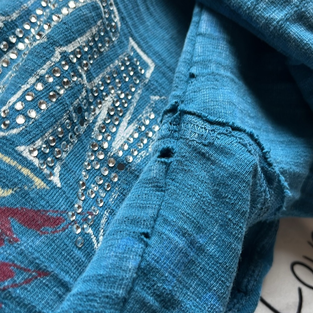 Affliction Hoodie Womens Small Embellishment Spellout Eagle Detach Hood Blue - Picture 16 of 16